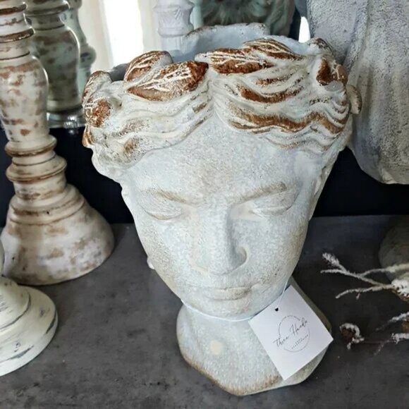 NEW! EXQUISITE Cement GRECIAN PLANTER BUST POT - Picture 1 of 6
